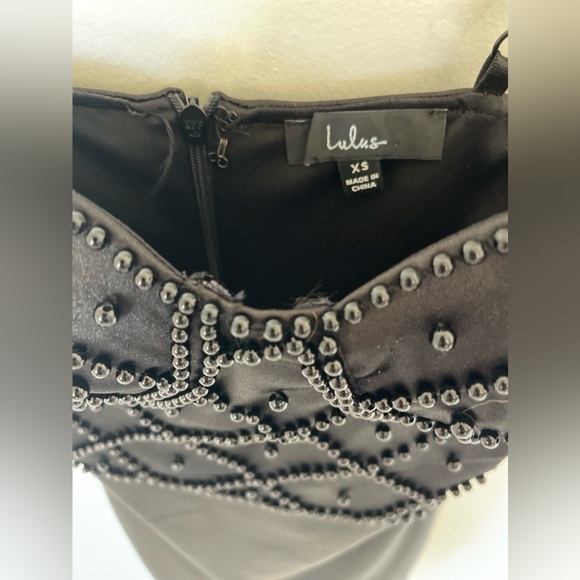 Black Satin Beaded Bustier Bodycon Mini Dress - Picture 6 of 7